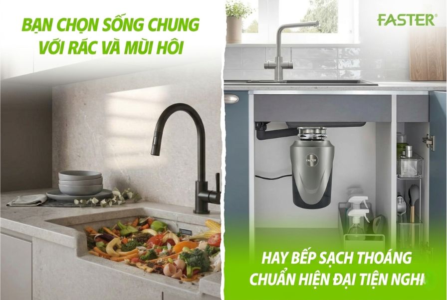 So sánh trước và sau khi sử dụng máy hủy rác hữu cơ nhà bếp 