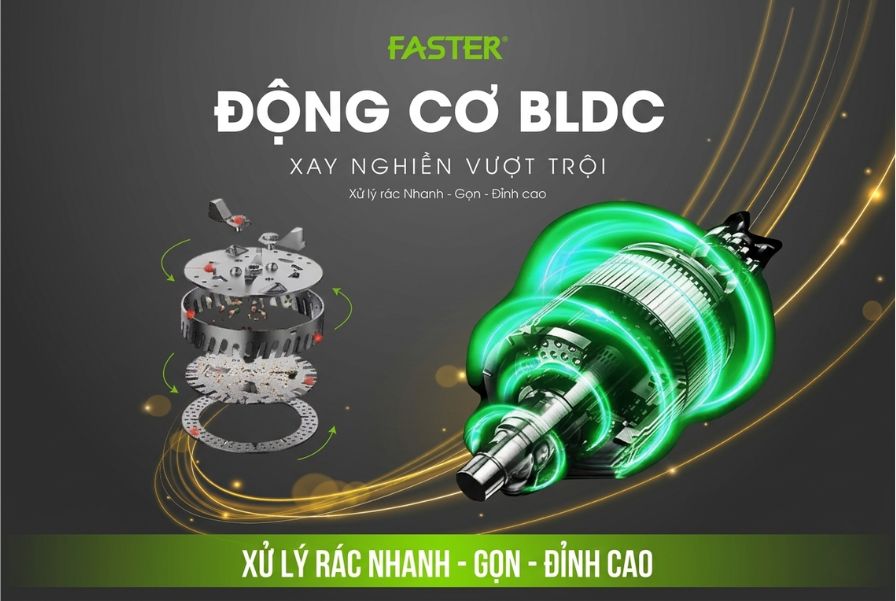 Động cơ mạnh mẽ của máy hủy rác hữu cơ nhà bếp